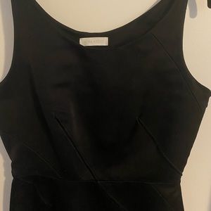 Vintage Nina Ricci size 40 silk LBD with diagonal velvet accents. New with tags.